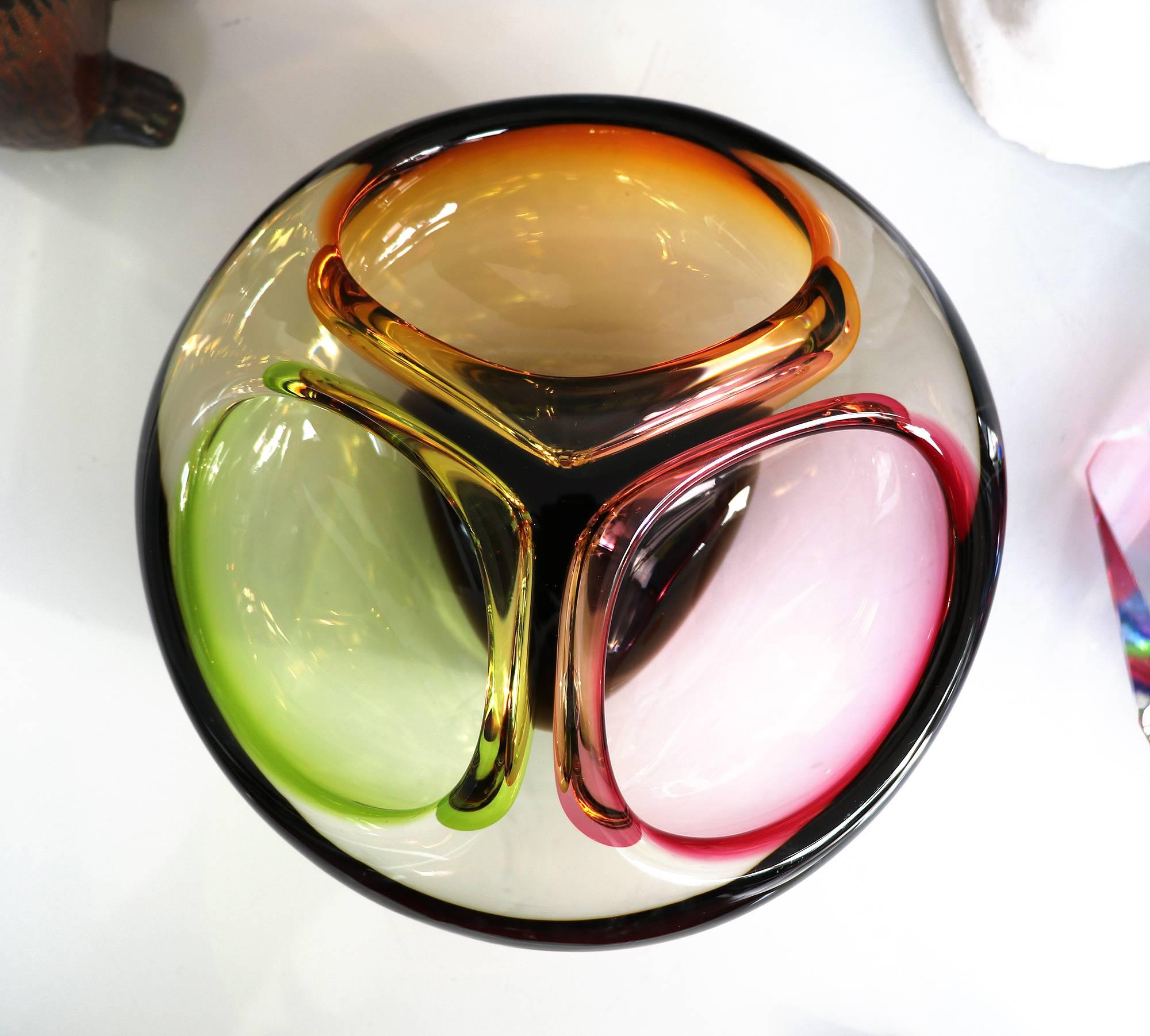 Italian Murano Glass Three-Section Bowl, 1960s For Sale