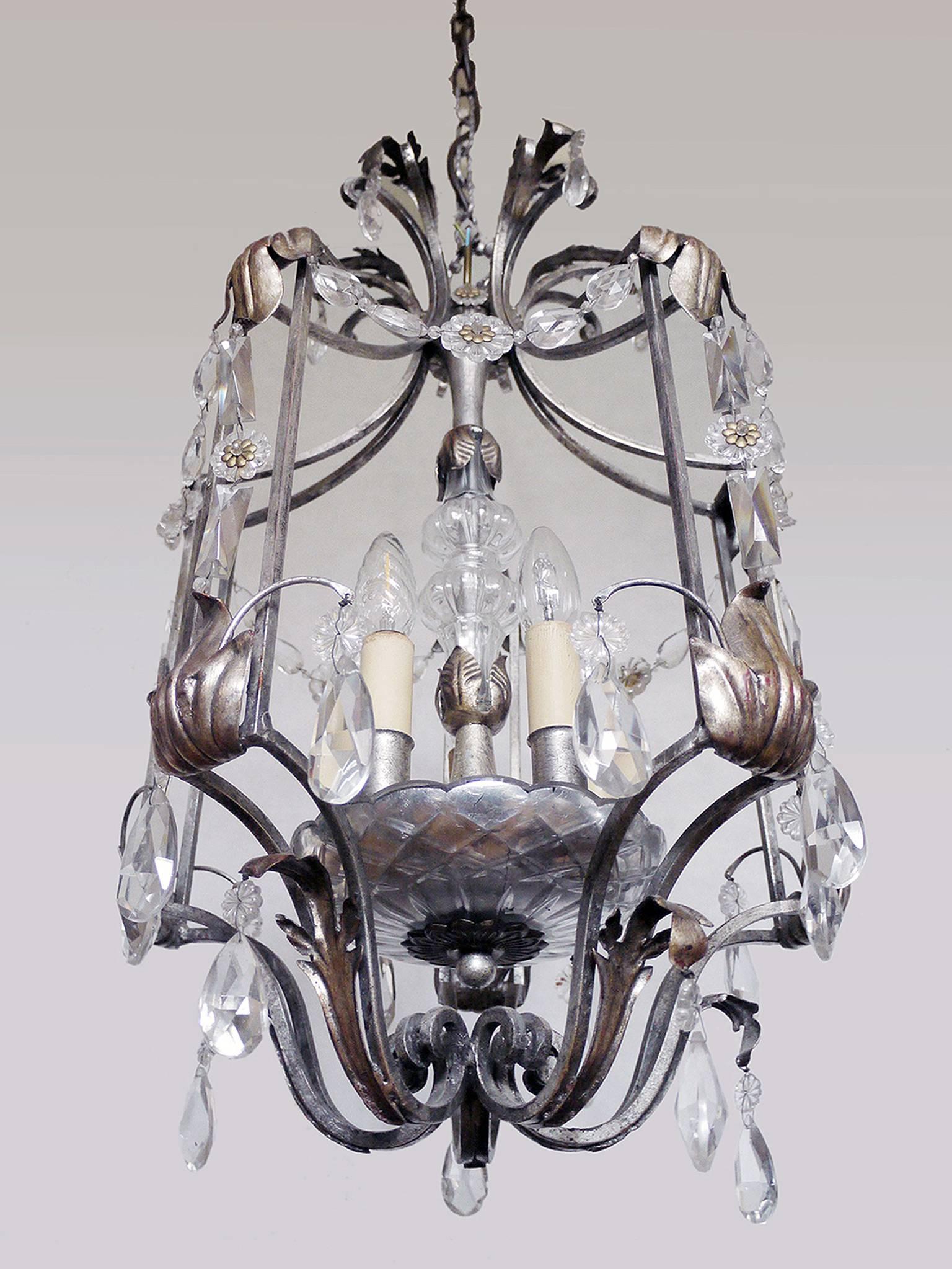 Florentine Kronleuchter-Laterne aus Kristall und Schmiedeeisen von BF Art, Italien (Italienisch) im Angebot