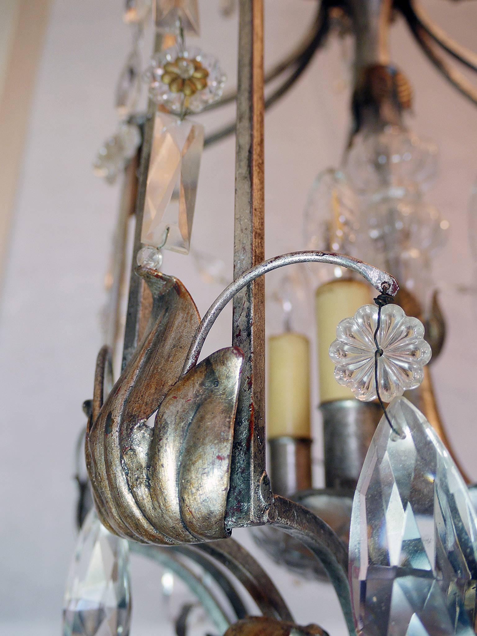 Florentine Chandelier Crystal and Wrought Iron Lantern by BF Art, Italy In Good Condition For Sale In Niederdorfelden, Hessen