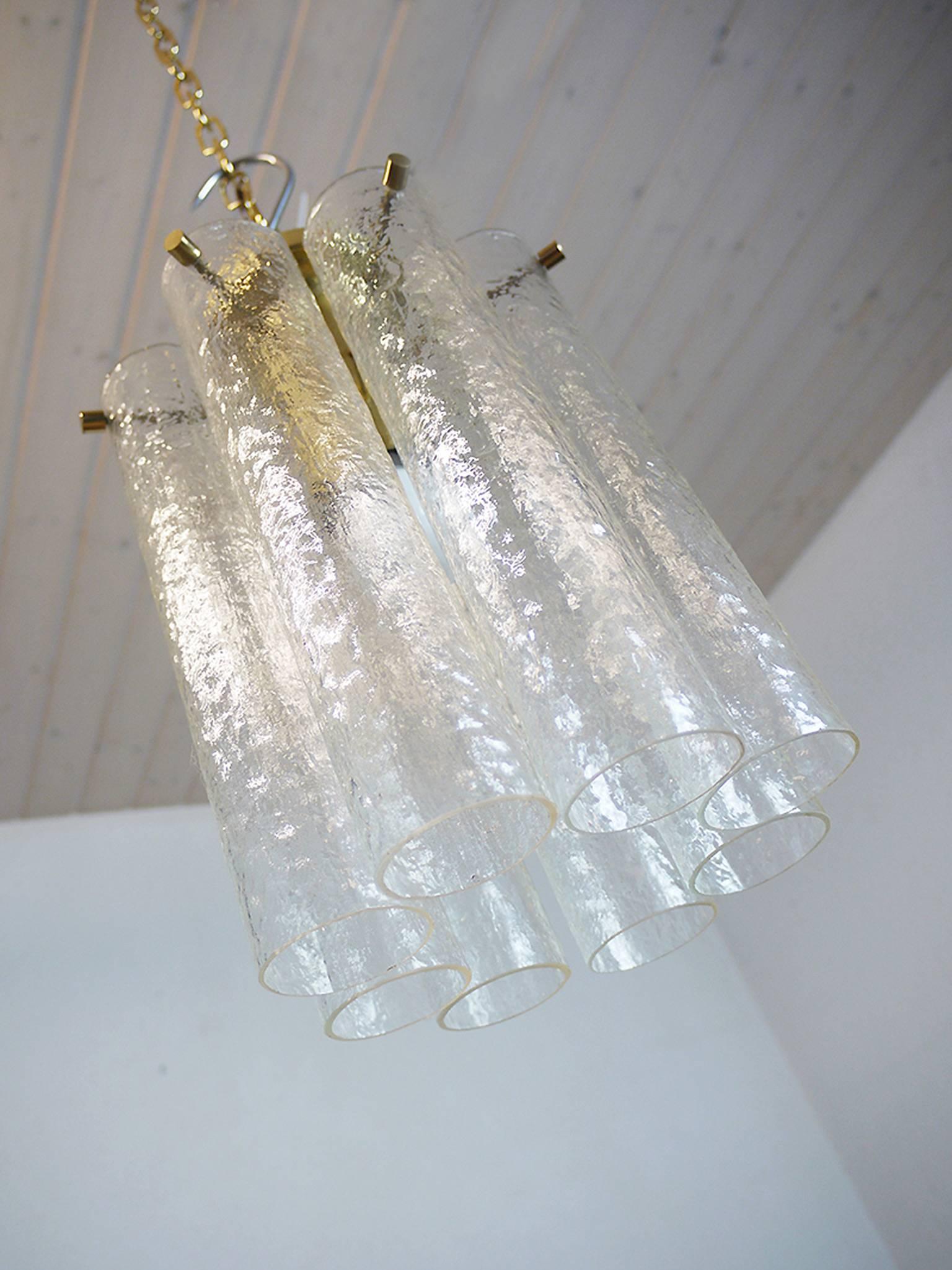 Italian 1960 Italy Tronchi Flush Mount Ceiling Light Murano Glass & Brass