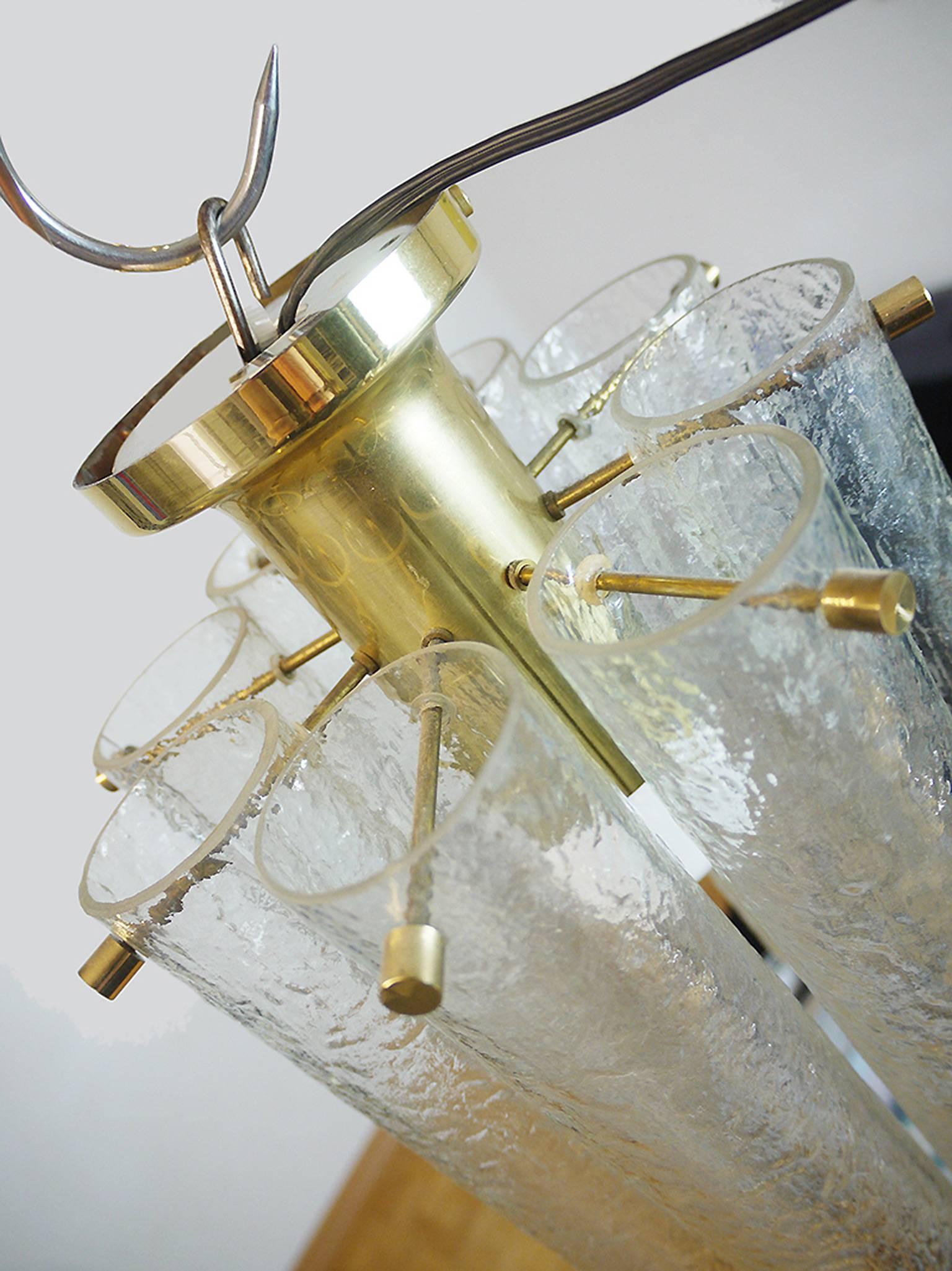 1960 Italy Tronchi Flush Mount Ceiling Light Murano Glass & Brass In Good Condition In Niederdorfelden, Hessen