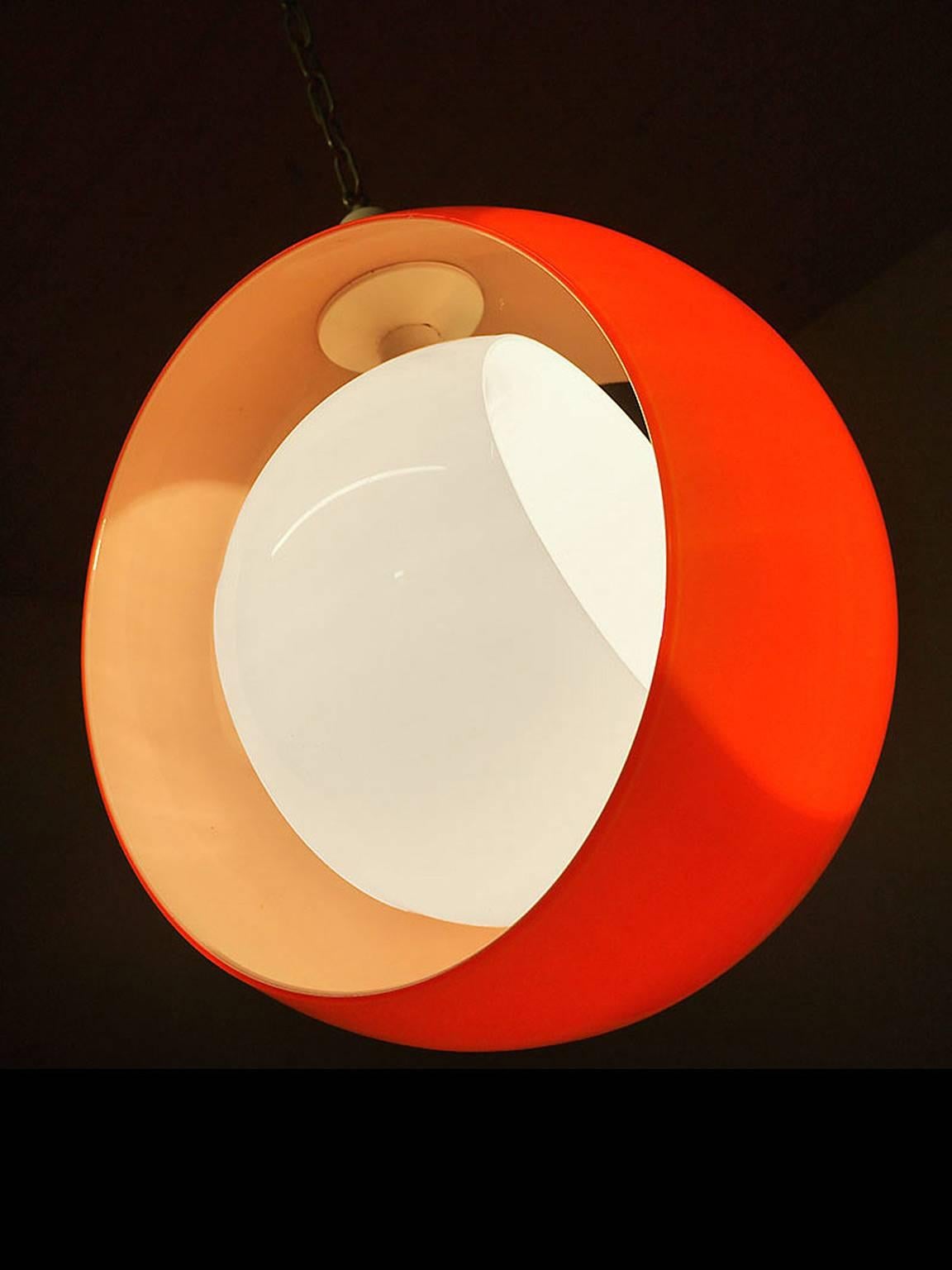 Mid-Century Modern Murano Glass Pendant Lamp orange white by Carlo Nason for Mazzega, 1960s