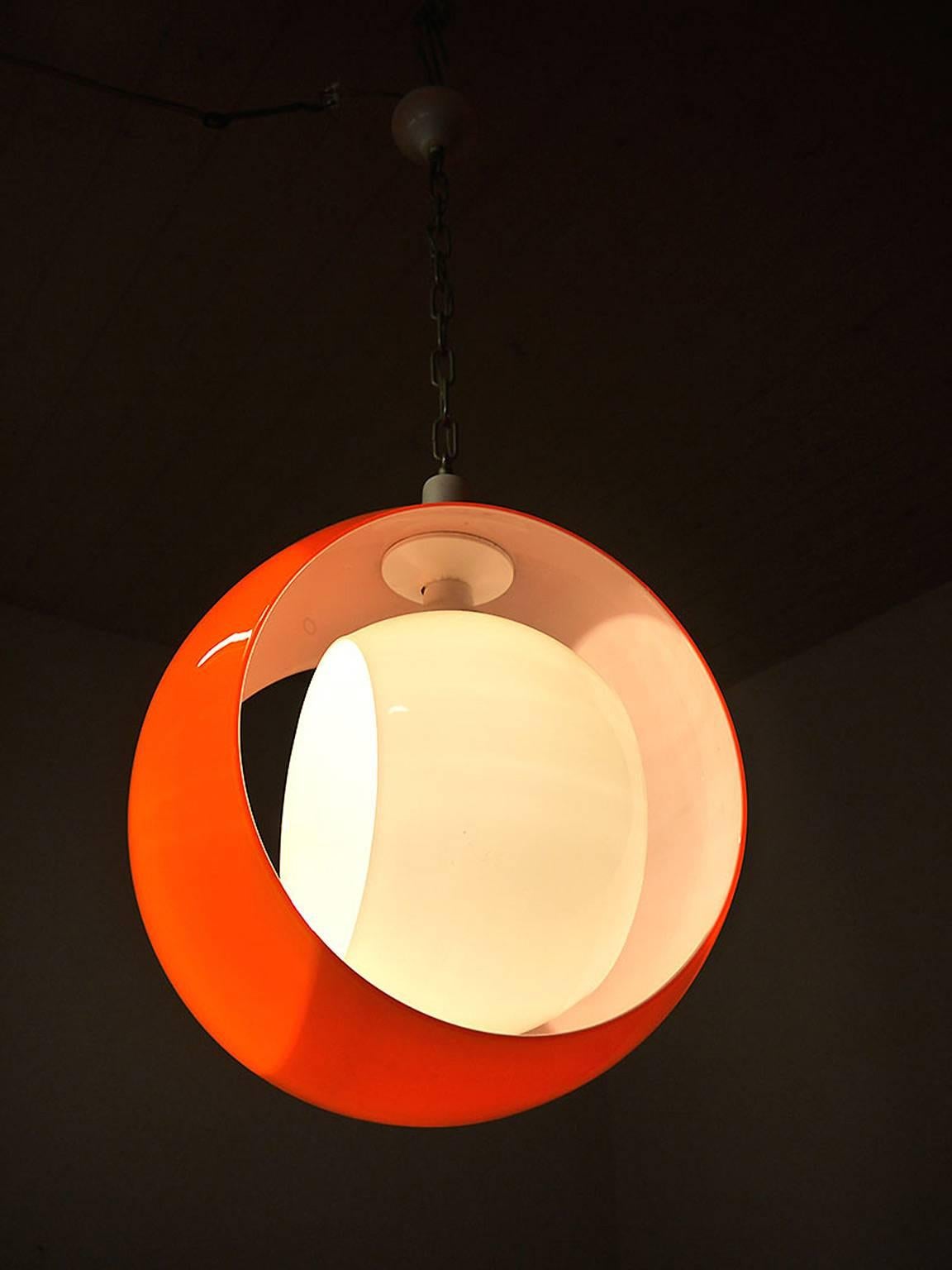 Italian Murano Glass Pendant Lamp orange white by Carlo Nason for Mazzega, 1960s