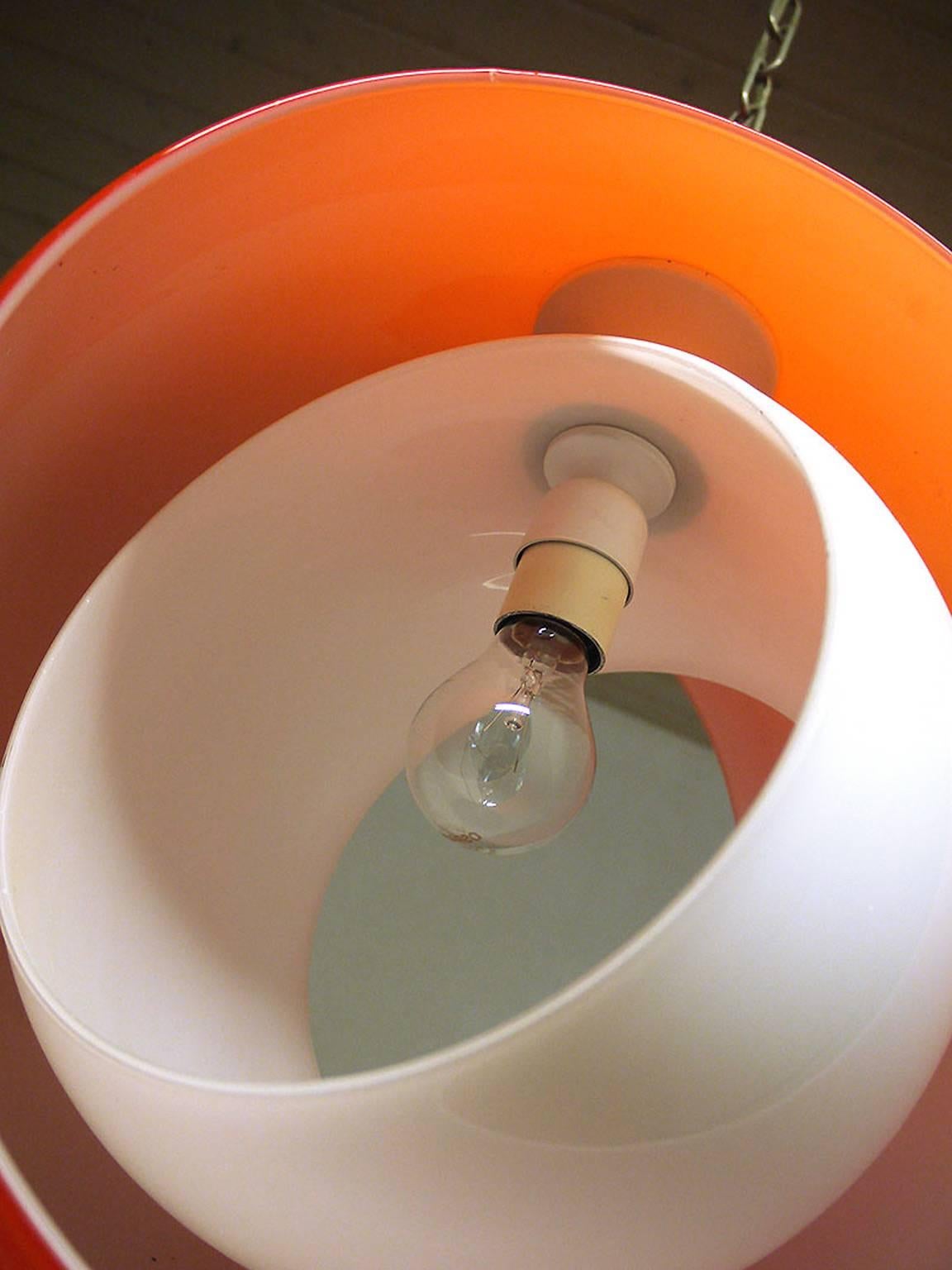 Hand-Crafted Murano Glass Pendant Lamp orange white by Carlo Nason for Mazzega, 1960s