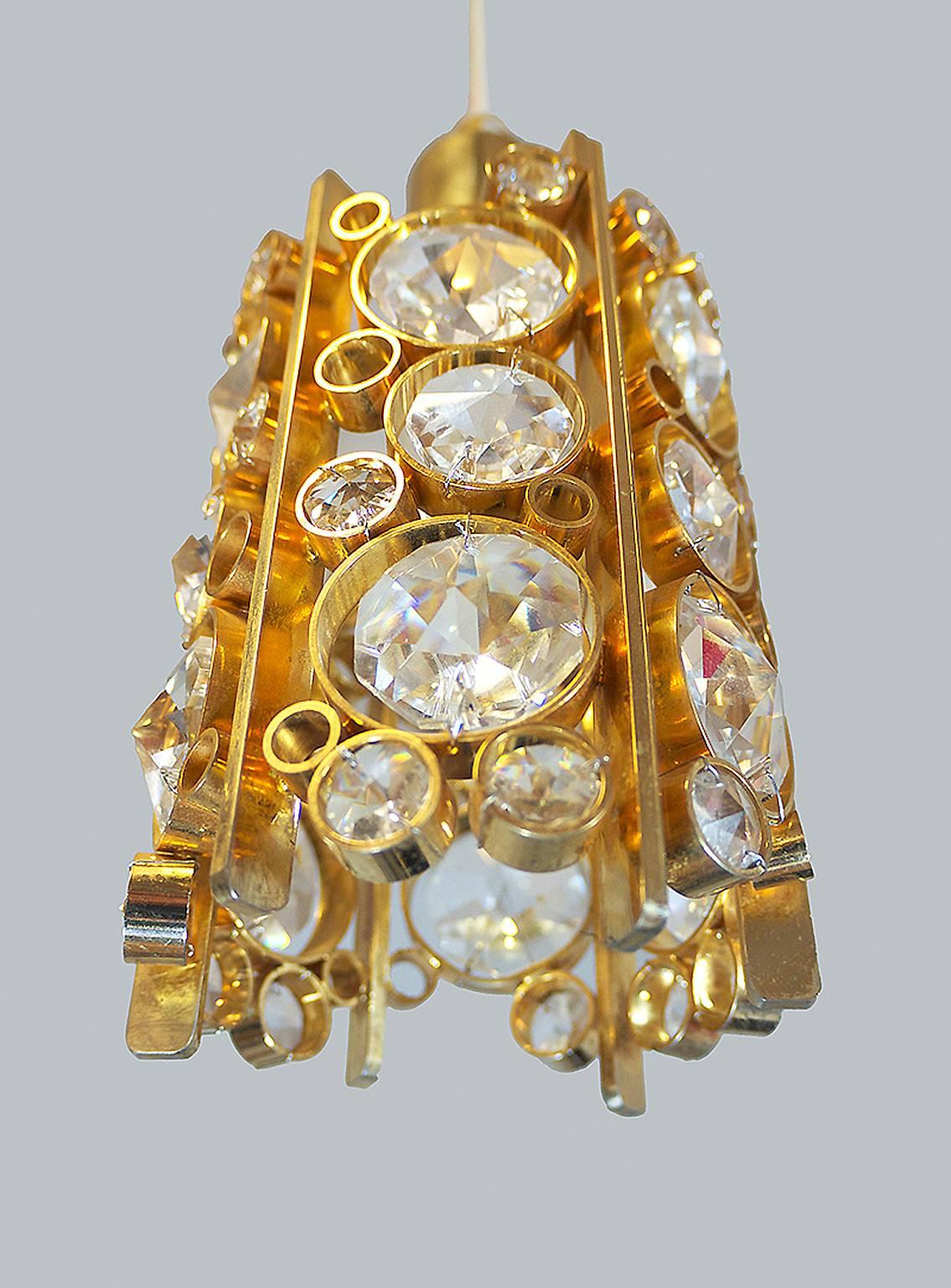 Hollywood Regency 1960 Germany Palwa Petite Bubble Chandelier Crystal Glass & Gilt Brass For Sale