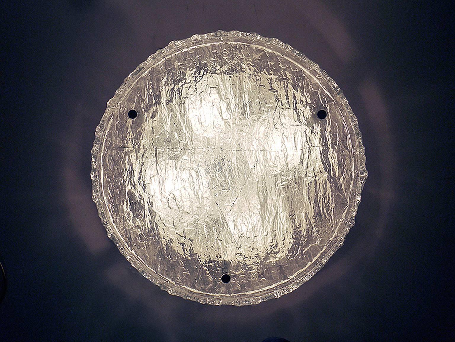 Mid-Century Modern 1960 German Kaiser Large Flush Mount Ceiling Light Frosted Murano Glass