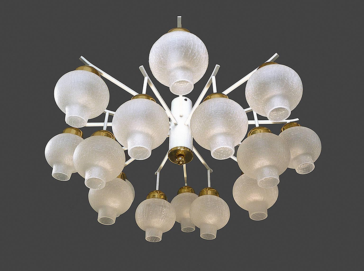 Mid-Century Modern Large Sixteen-Light Flush Mount Onion Glass Chandelier, 1960s