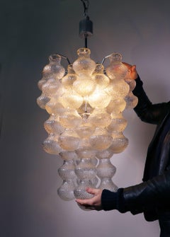 Murano 40" Chandelier Glass & Chrome by Seguso, Italy, 1960s