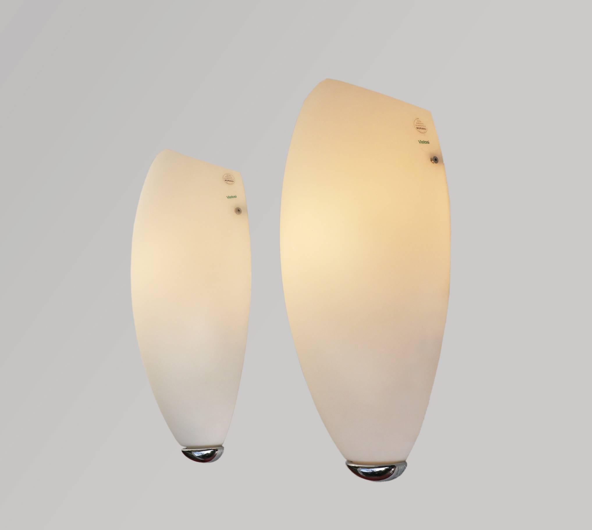 20th Century Vetreria Vistosi 'AP Calice' Wall Sconces Murano Glass & Chrome, Set of 2 For Sale