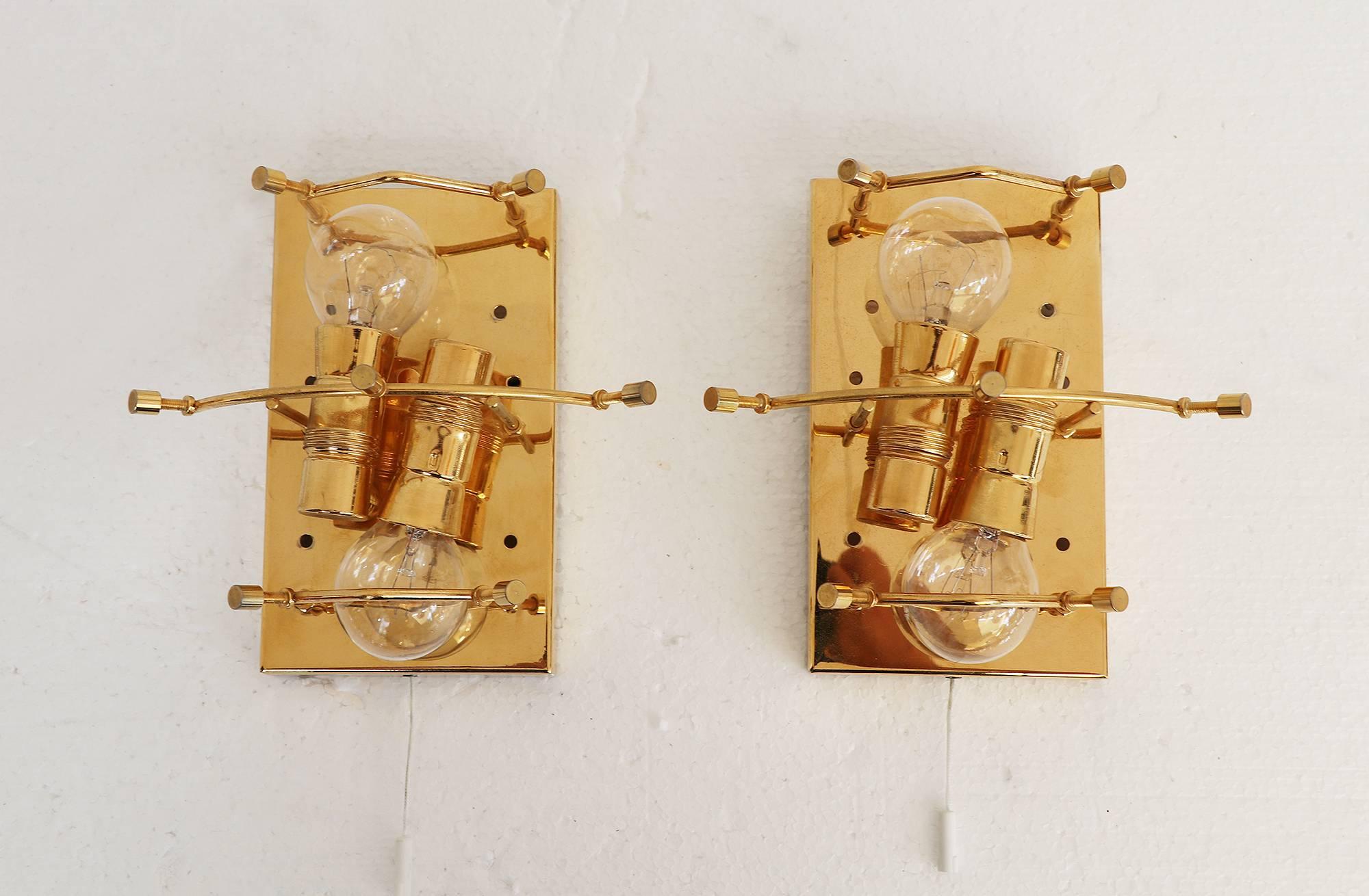 Mid-20th Century 1970 Germany Kinkeldey Wall Sconce Faceted Crystals & Gold-Plated, Set of 2