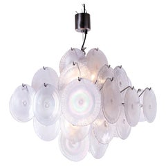 Iridescent Murano Disc Chandelier Glass & Nickel by Carlo Nason, Mazzega 1960s
