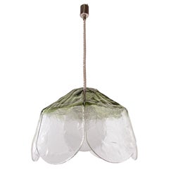 Lampe à suspension tulipe Mazzega vert et verre de Murano transparent par Carlo Nason, Italie, années 1960