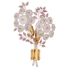 Palwa Flower Leaf Wall Sconce Gilt Faceted Crystal Glass Bagues