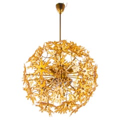 Amber Murano Sputnik Flower Chandelier Iridescent Glass & Brass SiSche 1960s