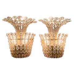Pair of Floral Wall Sconces Crystal & Brass, Emil Stejnar, Nikoll, Austria 1950