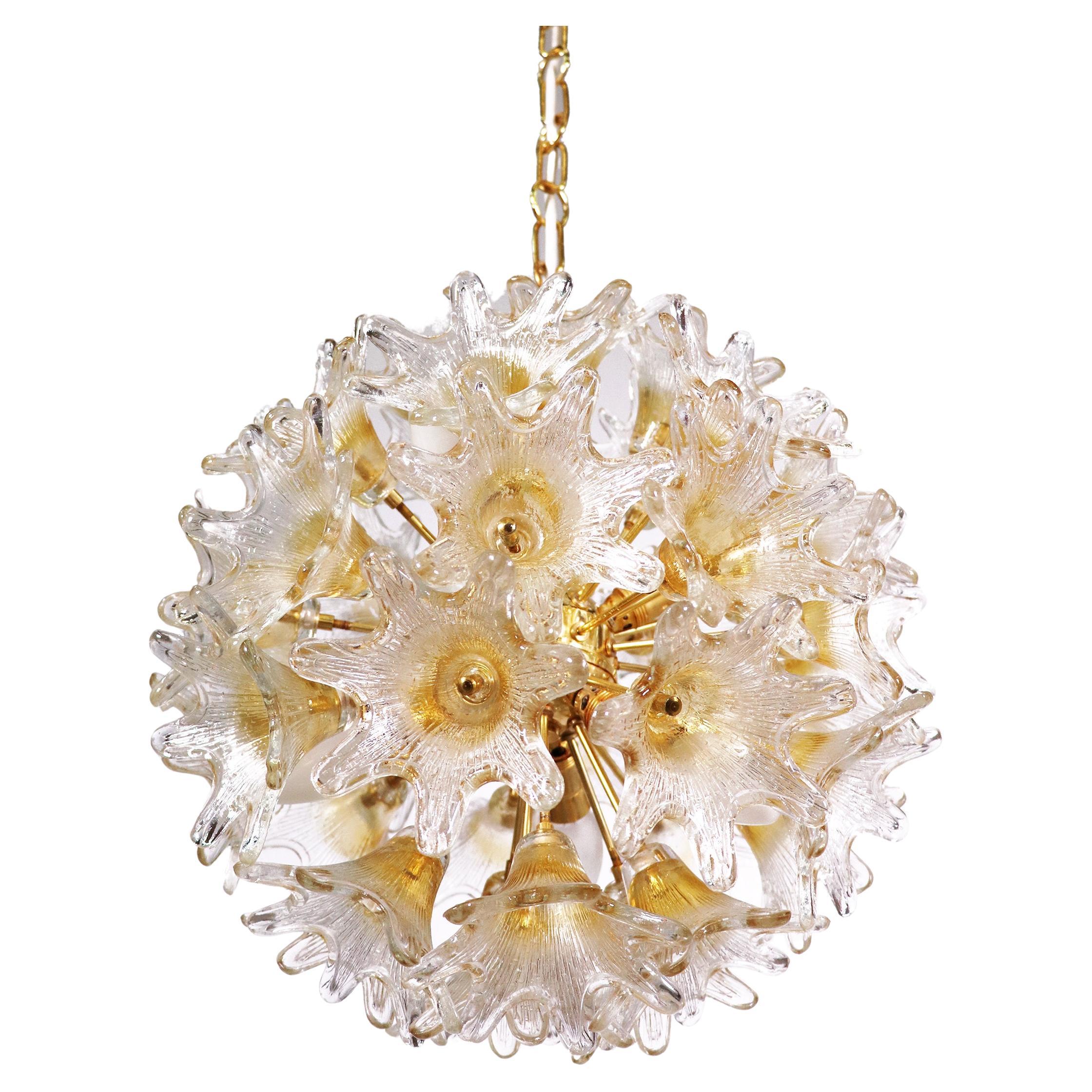 Amber Murano 20" Sputnik Chandelier Glass & Brass by Paolo Venini, VeArt 1960s For Sale