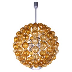 Spectacular 25" Ballroom Chandelier Handcrafted Amber Glass Balls, Germany 1960s