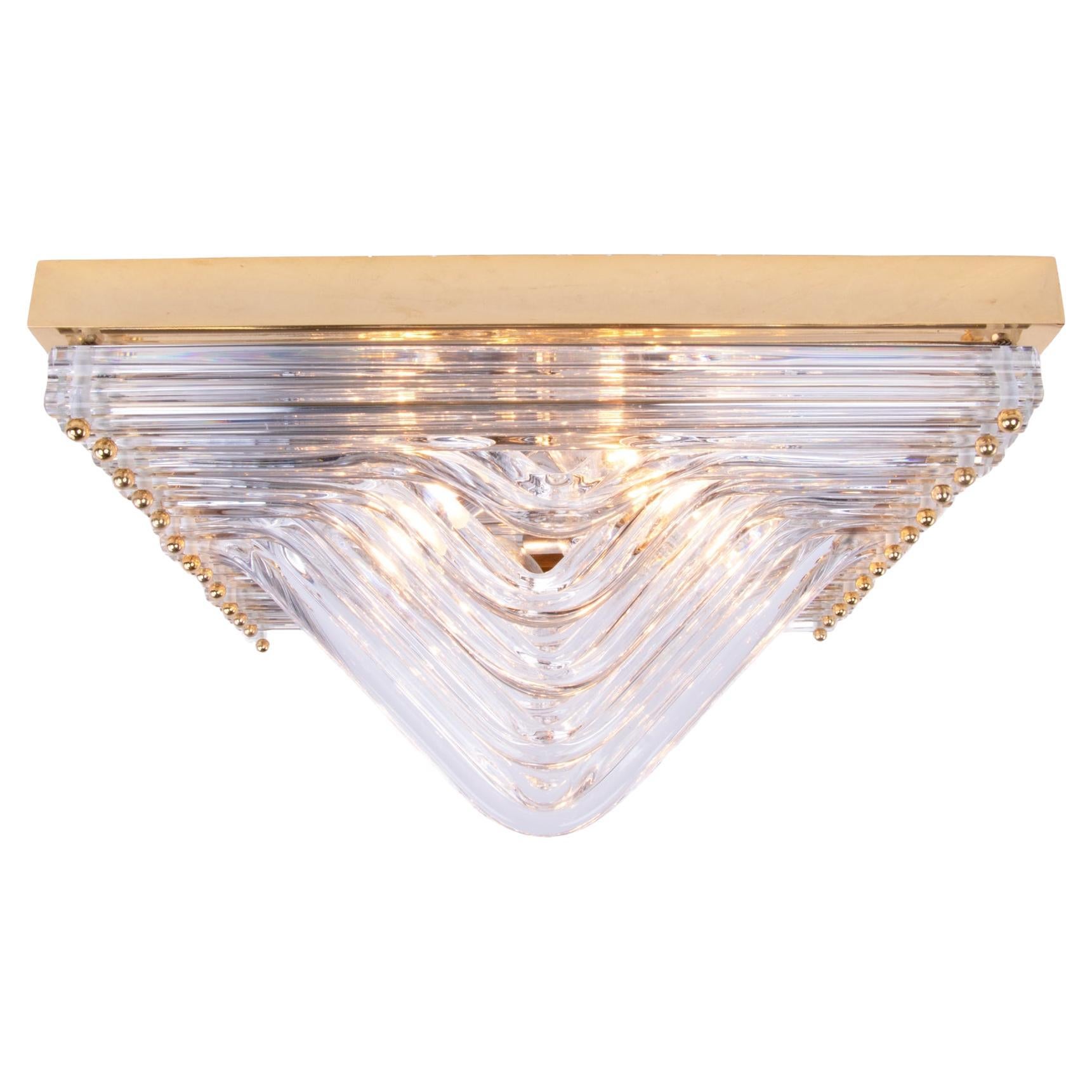 Quadriedri Curvati Murano Flush Mount Vetro e Ottone, Venini, Italia 1970s