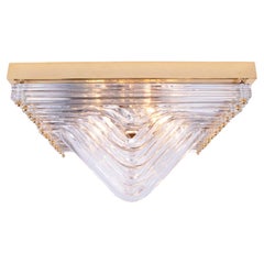Quadriedri Curvati Murano Flush Mount Vetro e Ottone, Venini, Italia 1970s