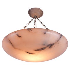 Carved Alabaster French Art Deco Ceiling Light Chandelier