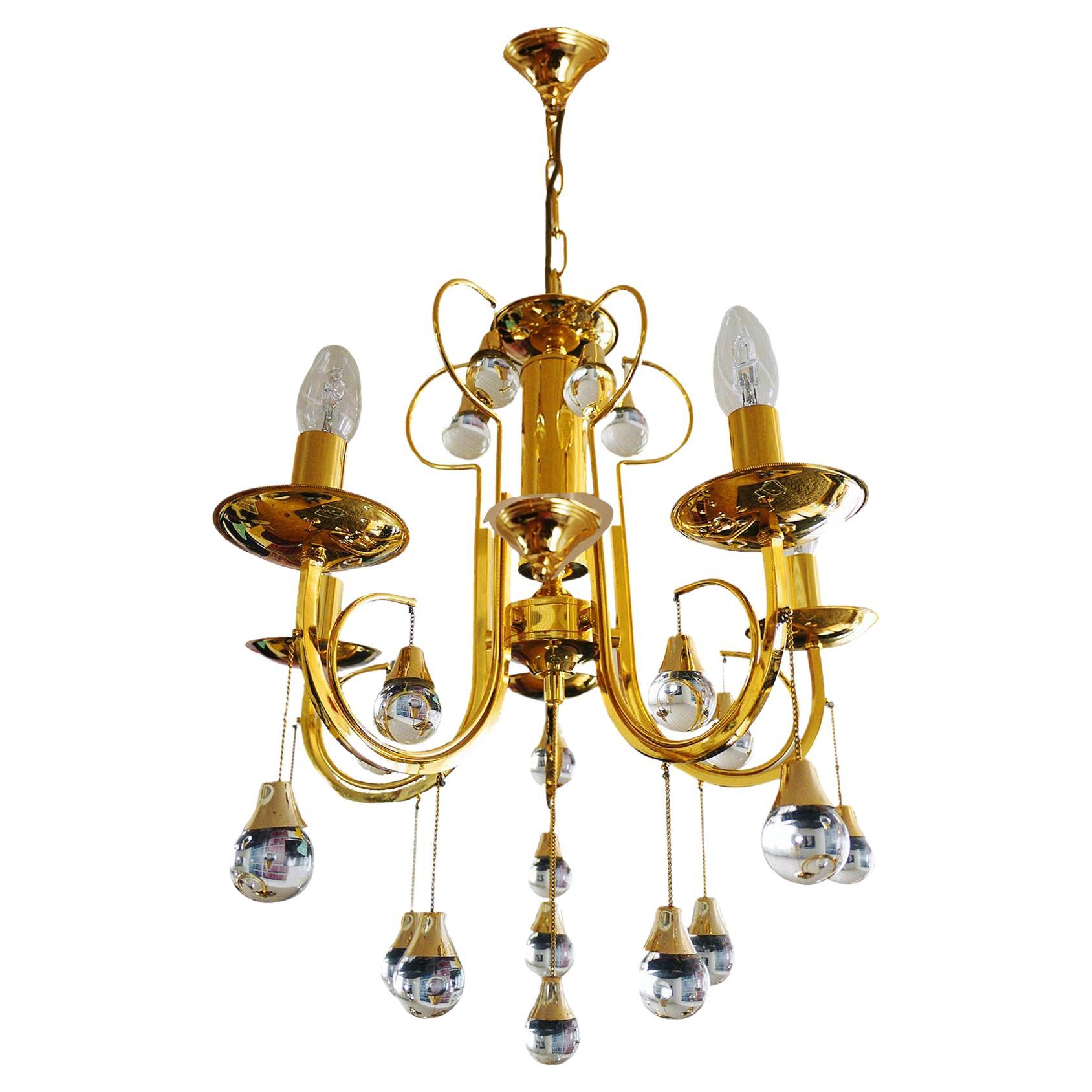 Lustre Murano en verre et laiton doré par Gaetano Sciolari, Italie, années 1960