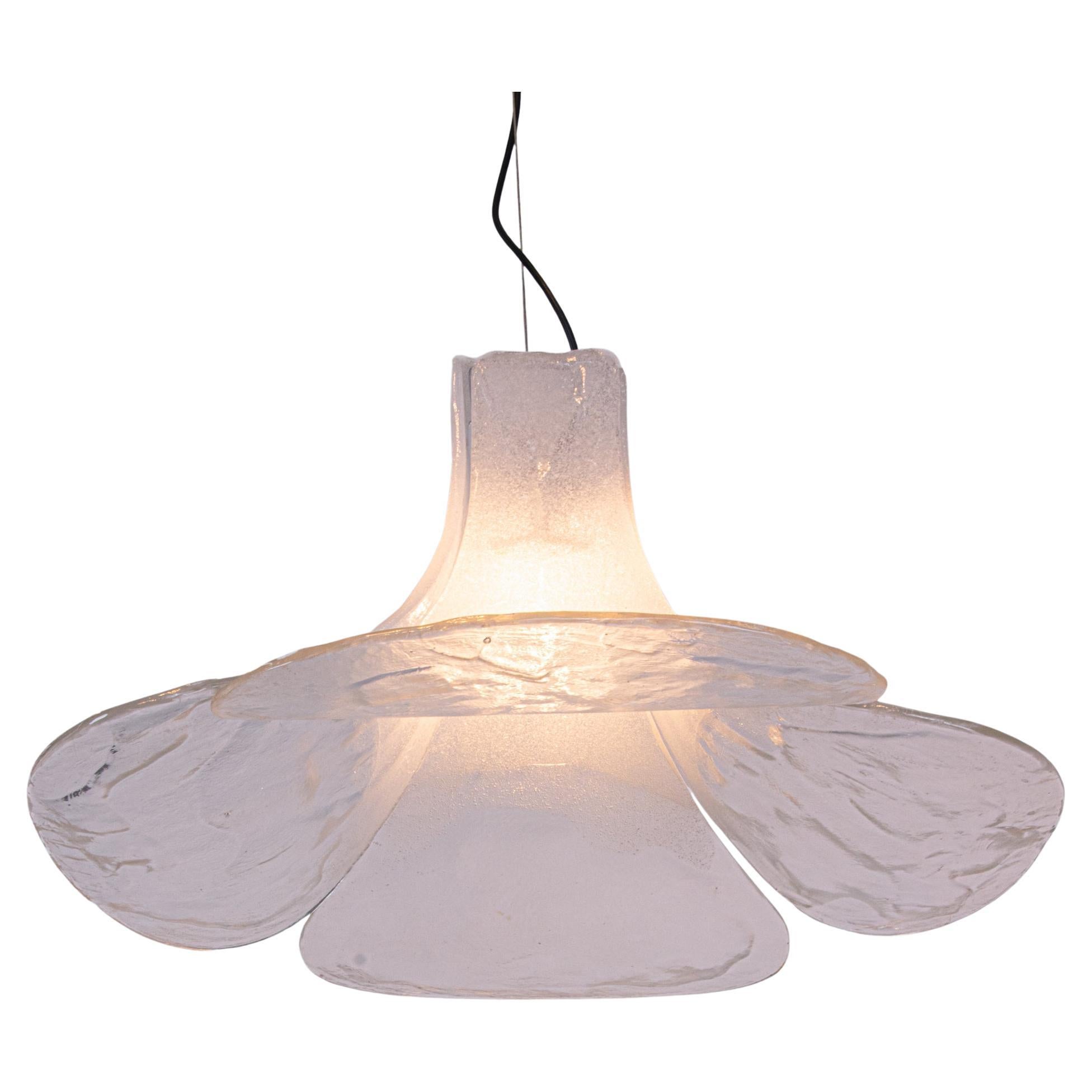 Mazzega Tulip Pendant Lamp White & Clear Murano Glass by Carlo Nason Italy 1960s For Sale