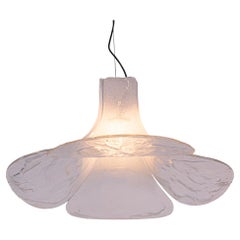 Mazzega Tulip Pendant Lamp White & Clear Murano Glass by Carlo Nason Italy 1960s