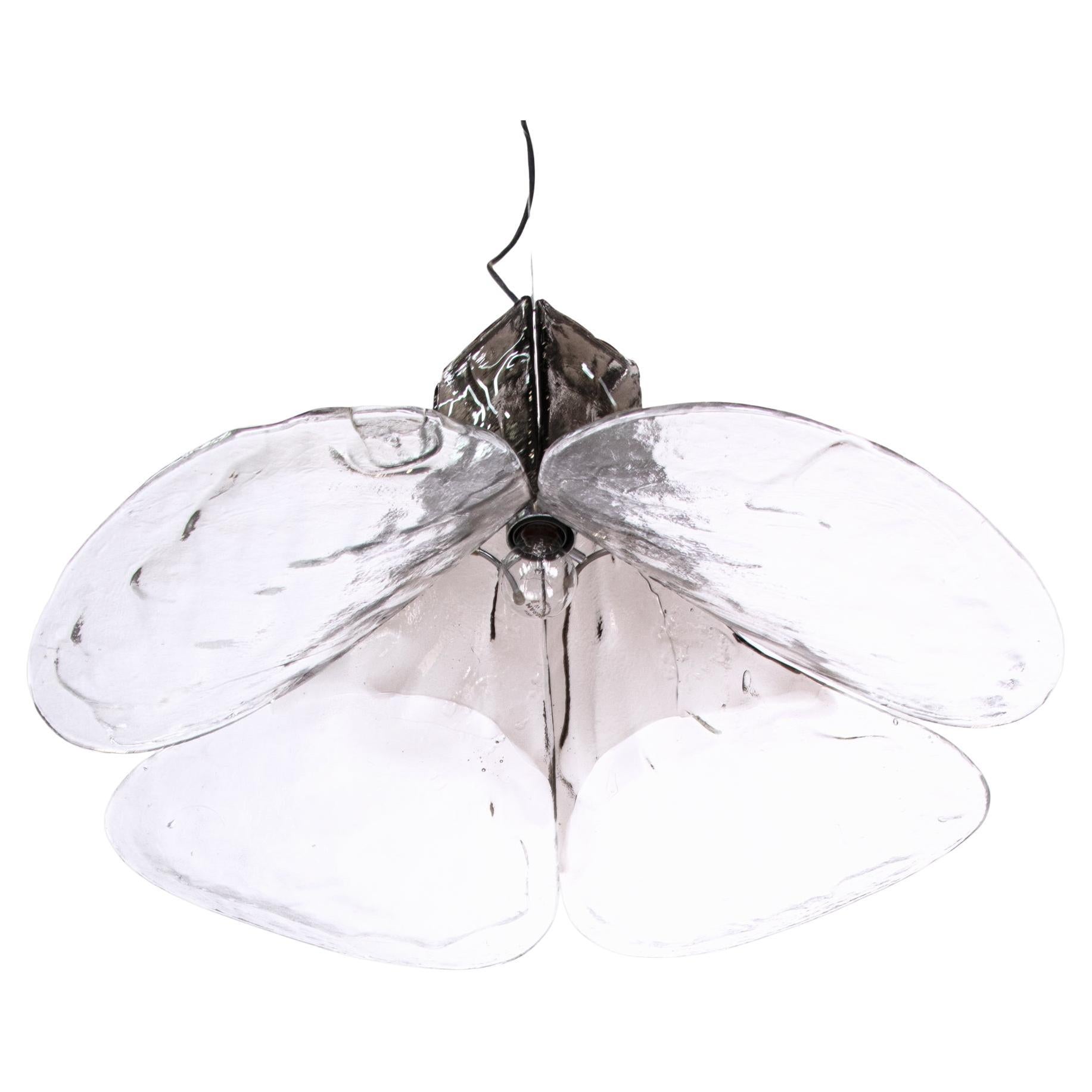 Lampada a sospensione Mazzega Tulipano in vetro di Murano ambrato e trasparente di Carlo Nason Italia 1960s