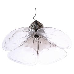 Mazzega Tulip Suspension Lamp Amber & Clear Murano Glass by Carlo Nason Italy 1960s