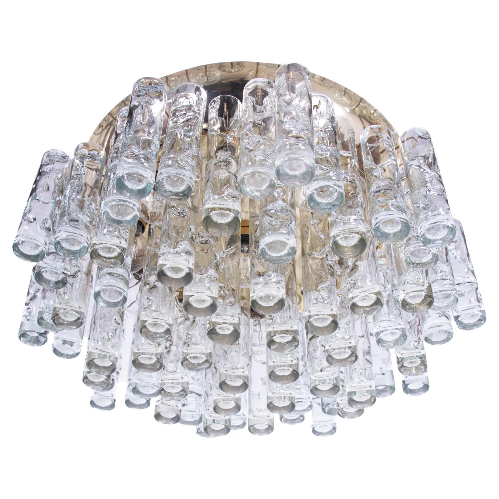 1960 Allemagne Large 24" Doria Lava Flush Mount Chandelier Murano Glass 
Brass en vente