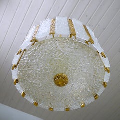 1 'of 2' Kalmar Bronze Drum Chandelier Murano Glass Pendant Light, Gio Ponti Era