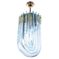 Triedri Curvati Aquamarine Murano Glass Chandelier by Carlo Nason, Venini, Italy