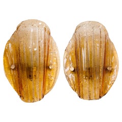 Pair of J.T. Kalmar Amber Murano Wall Sconces Glass & Brass, Austria 1960s