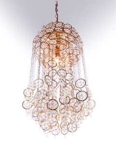 Cascading 28" Chandelier Swarovski Crystal & Gilt Brass by Faustig Germany 1970
