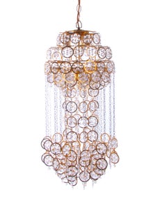 Chandelier with Swarovski Crystals & Brass by Kurt Faustig, Munich
