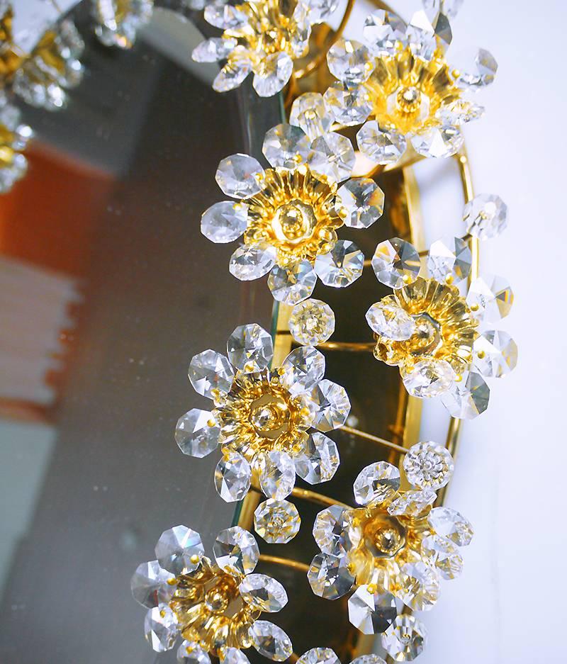 1960 Deutschland Palwa Ovaler hinterleuchteter Spiegel Kristall & Vergoldetes Messing von Christoph Palme 2
