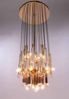 Pair of Huge Cascading Chandelier Crystal & Gilt Brass Ernst Palme Germany 1960