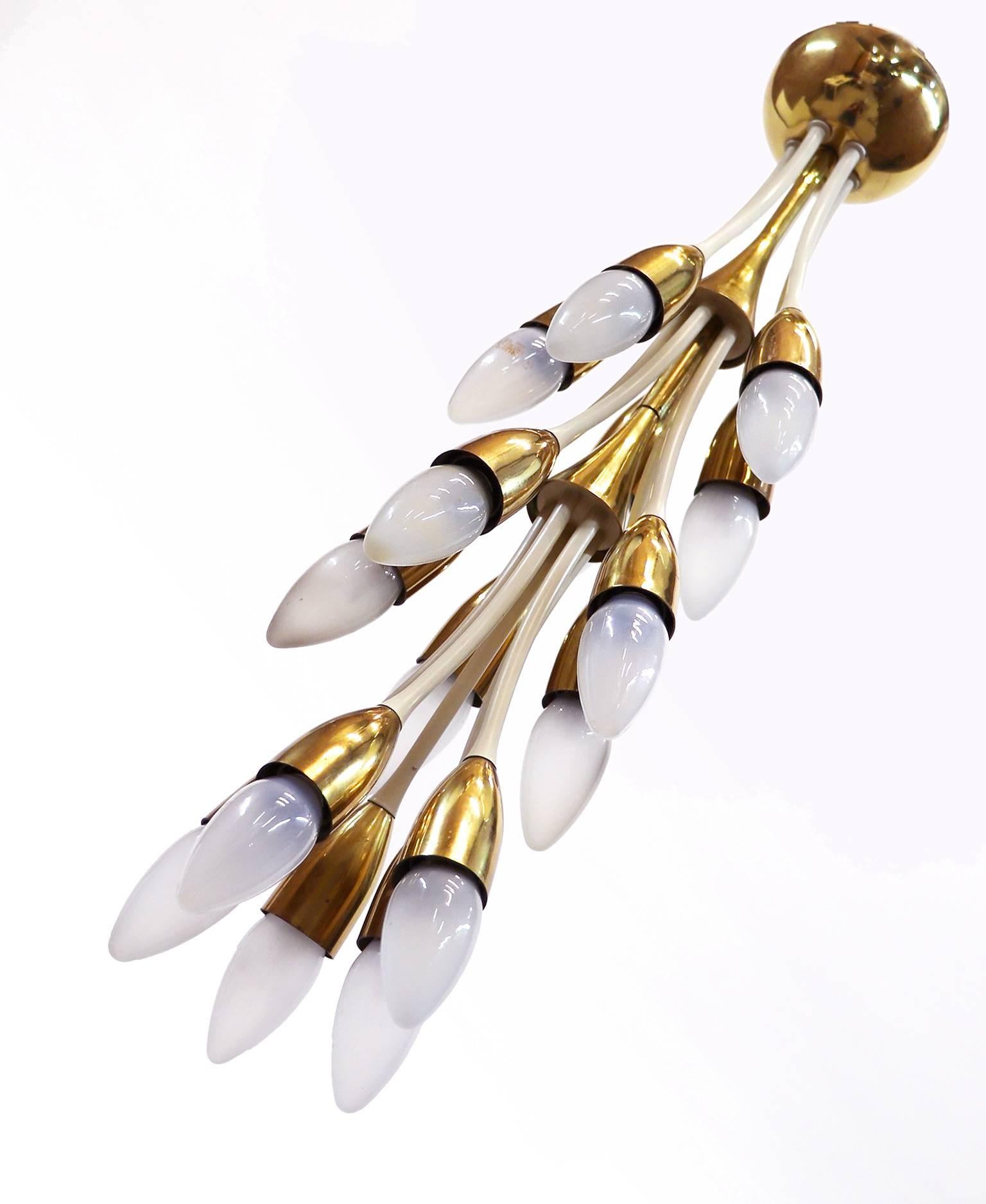 1950 Italy Impressive Sputnik Enamel Brass Chandelier in the Manner of Stilnovo For Sale 1