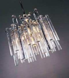 1960 Germany Kinkeldey Chandelier Iced Crystal Rods & Chrome