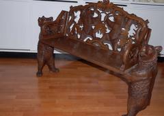 19th Century Swiss Carved Black Forest Bear Sculpture Bear Bench