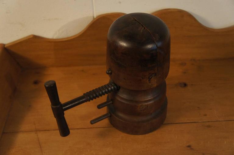 Antique and Handcrafted Wooden Hat Stretcher with Cast Iron Screw