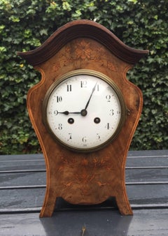 Elegant Art Nouveau Inlaid Nutwood Pendulum / Table Clock with Flower Motifs
