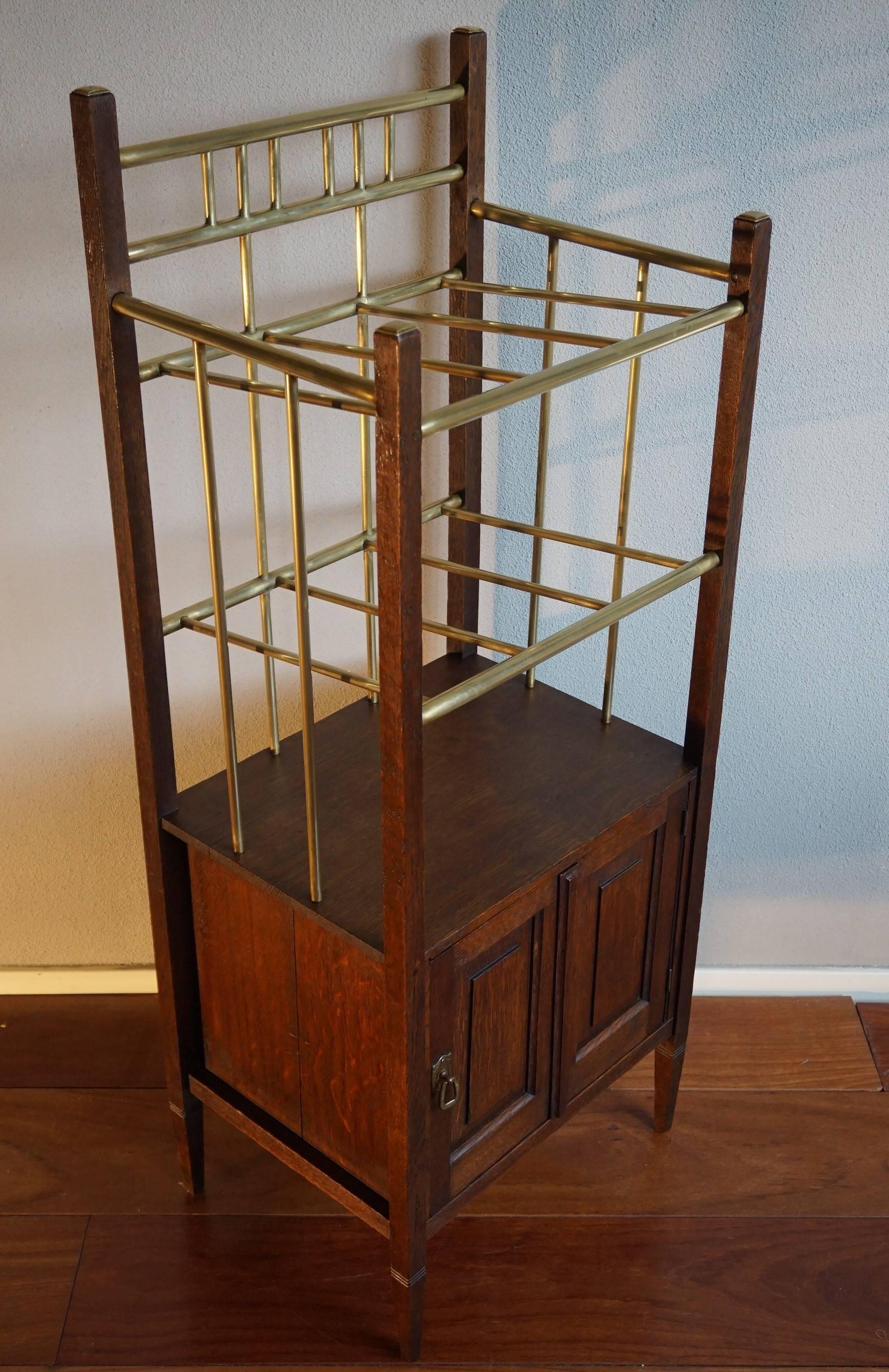 Beautiful quality and condition magazine stand.

This cool and stylish piece of Arts & Crafts furniture is both practical and an absolute joy to own and look at. The timeless design and the marvelous combination of materials simply is a perfect