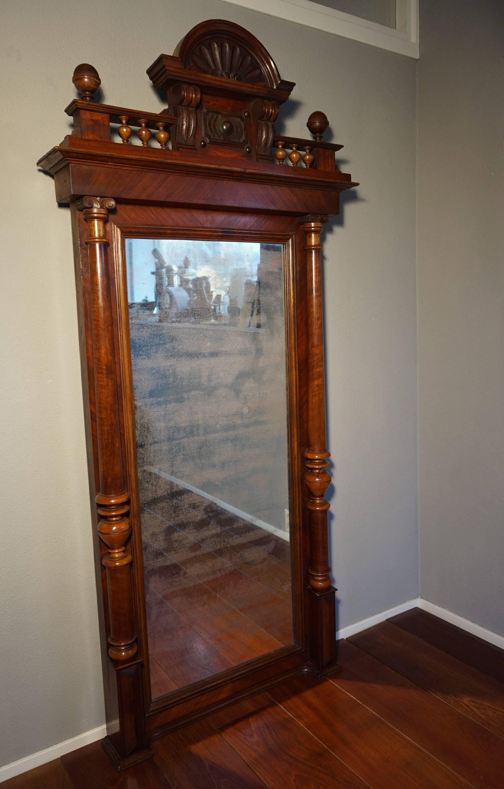 Sizeable Antique 19th Century Distressed Mirror in Original Mahogany Frame 3