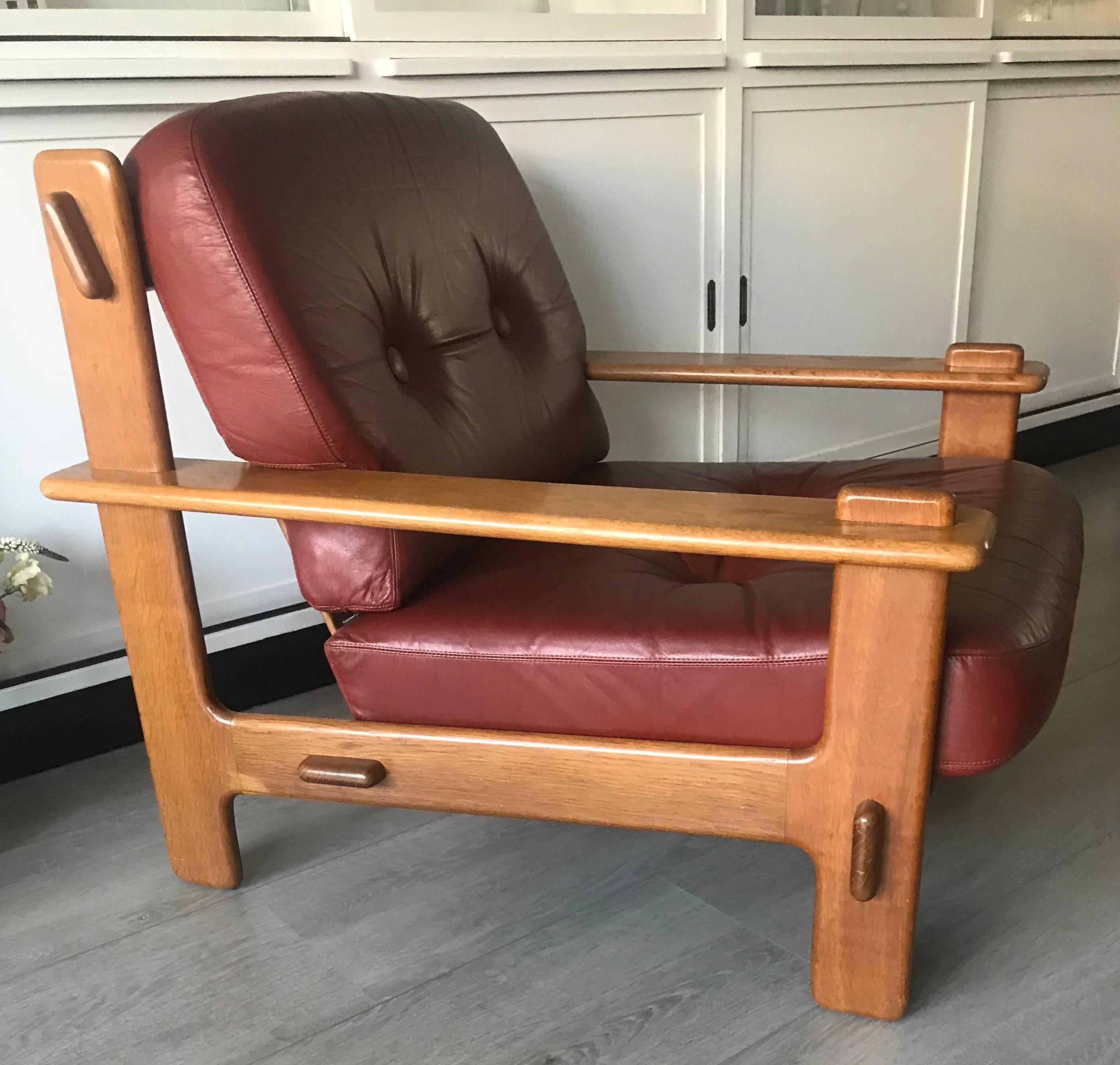 Mid-Century Modern Late 20th Century Scandinavian Design Oak & Leather Lounge Chairs Great Quality For Sale