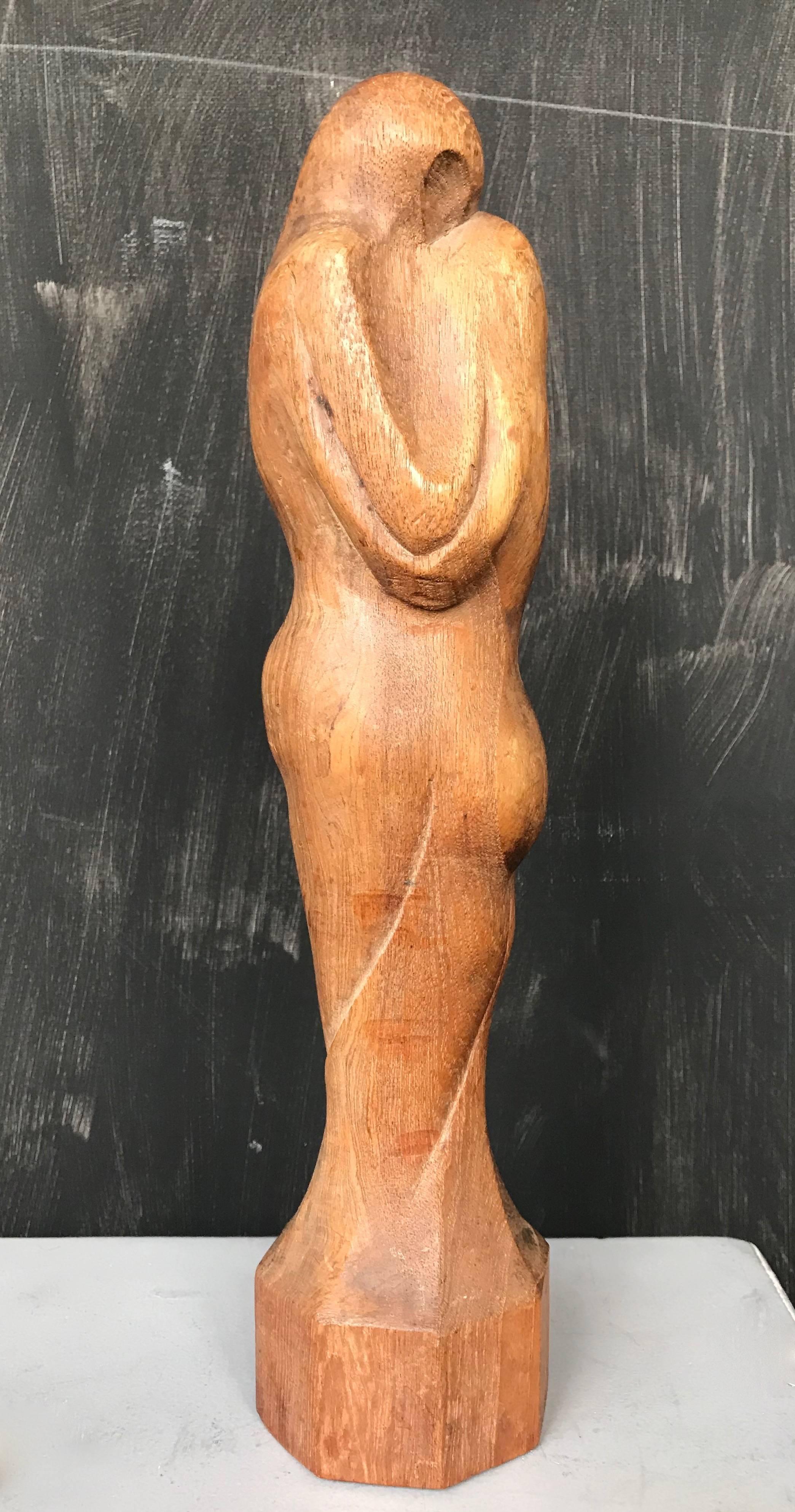 20th Century Rare Early 1900s Stylish & Abstract Hand Carved Teakwood Sculpture, Kissing Pair For Sale