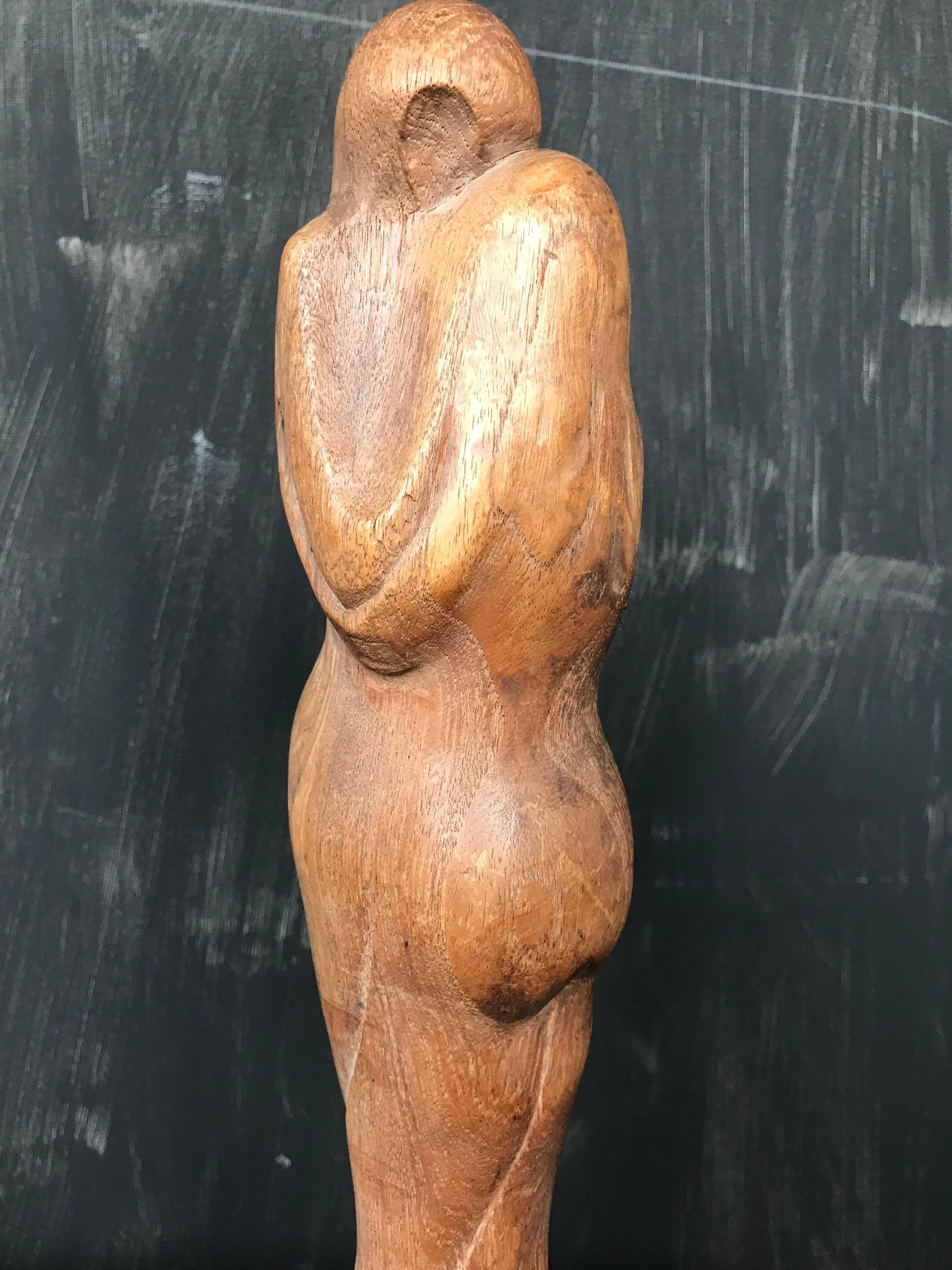 Rare Early 1900s Stylish & Abstract Hand Carved Teakwood Sculpture, Kissing Pair For Sale 1
