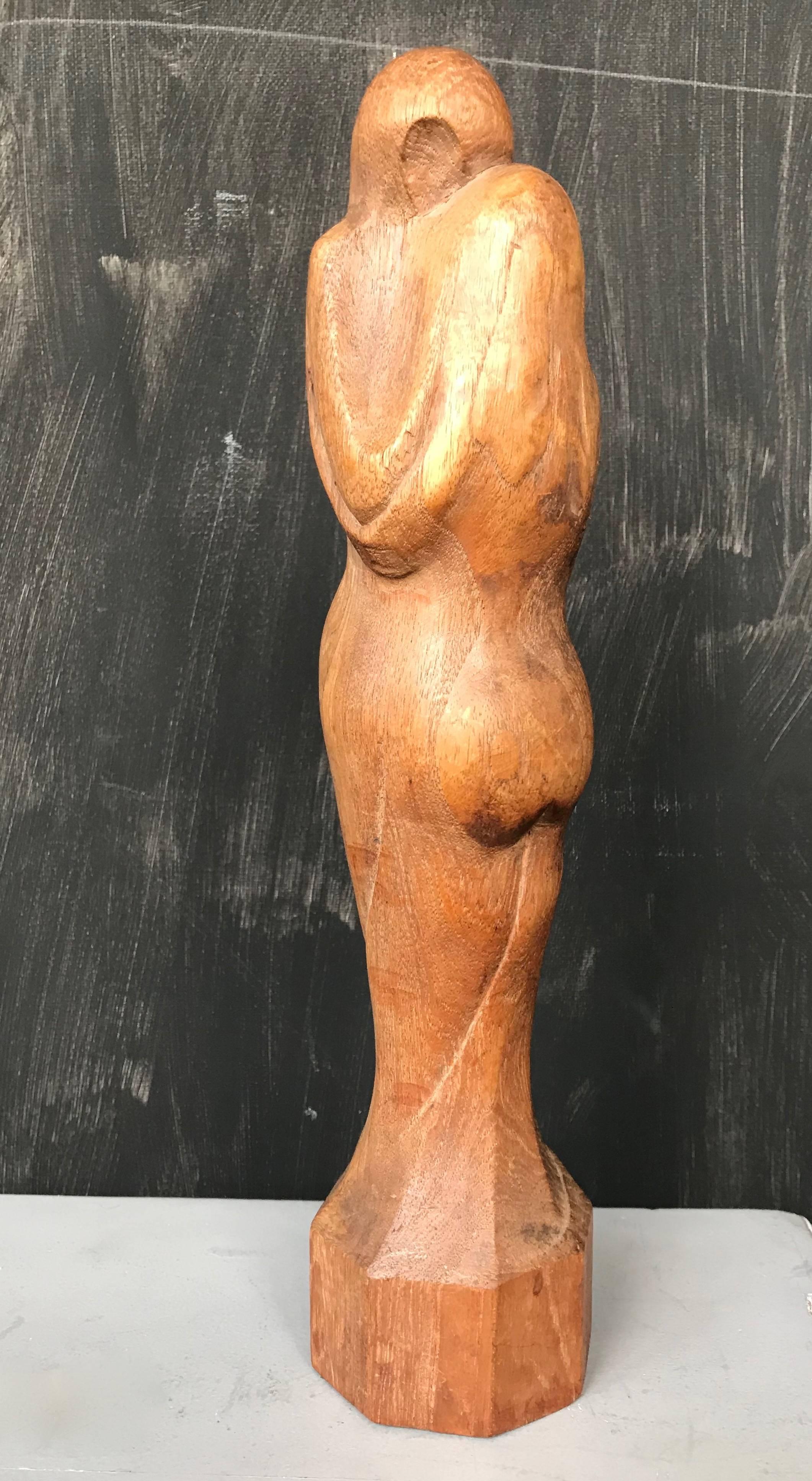 Rare Early 1900s Stylish & Abstract Hand Carved Teakwood Sculpture, Kissing Pair For Sale 3