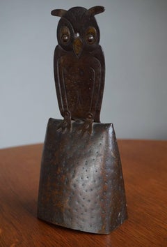 Vintage Arts & Crafts Owl Table Bell or Hotel Bell by Hugo Berger Marked Goberg