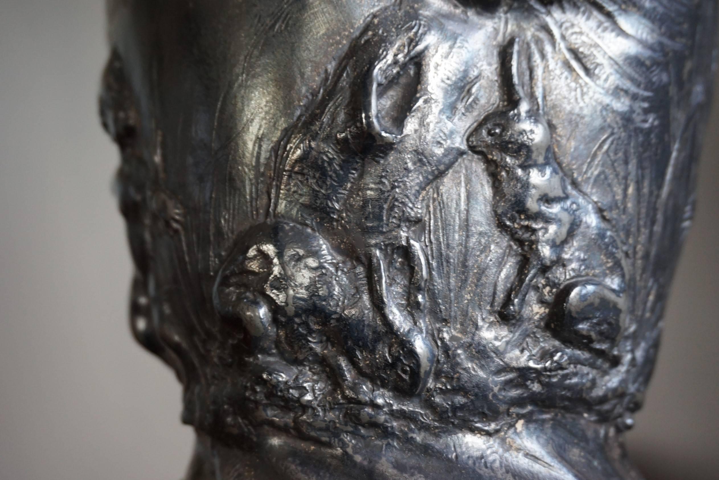 Hand-Crafted Amazing Workmanship Antique Pewter Vase Cherubs Exploring and Hunting Nature